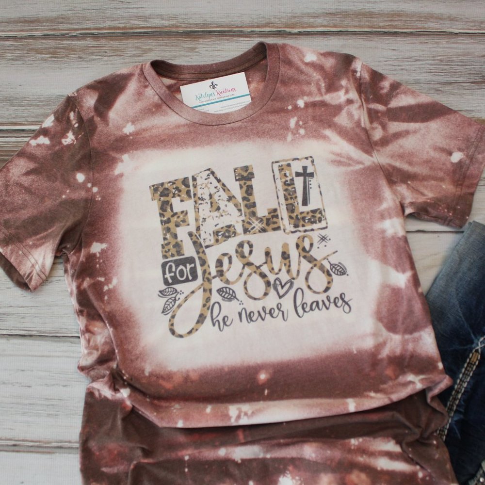 New Hand Bleached Unisex Tee Medium - Fall for Jesus - RTS